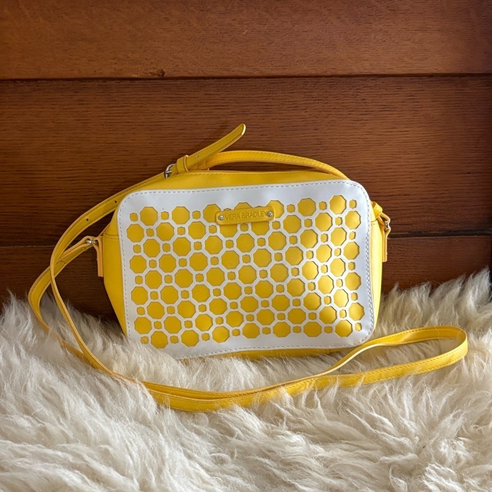 Vera Bradley ‘Honeycomb Lasercut’ Yellow and White Crossbody Satchel Bag